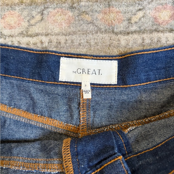 THE GREAT. Dark Denim A-Line Midi Skirt - Picture 4 of 7